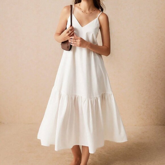 White Casual Women's Elegant Ruffle Hem Swing Skirt - Picture 4 of 6